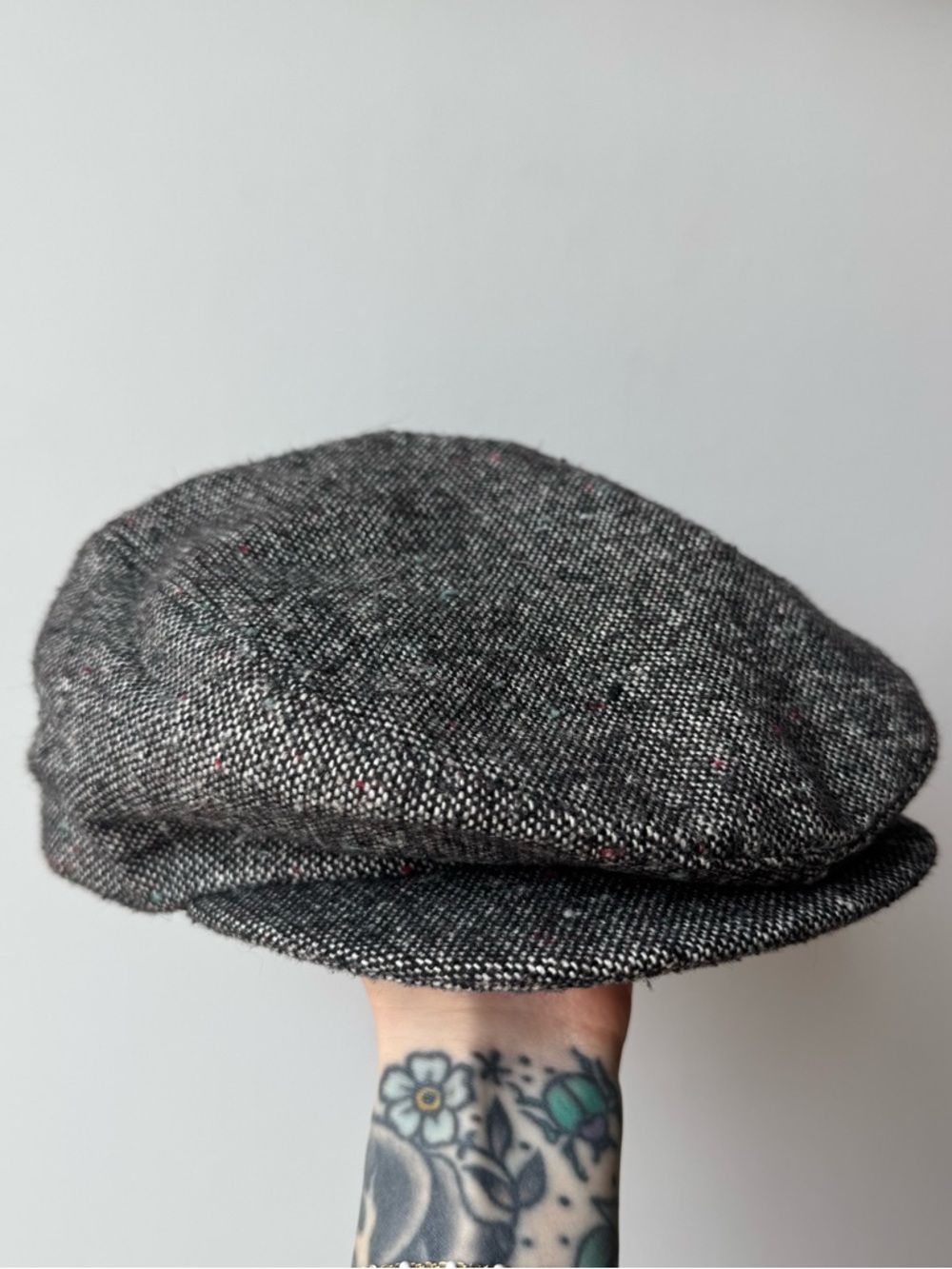 Vintage Made in USA Union Gray Tweed Newsboy Cap Hat Size Large 7 1/4 - 7 3/8